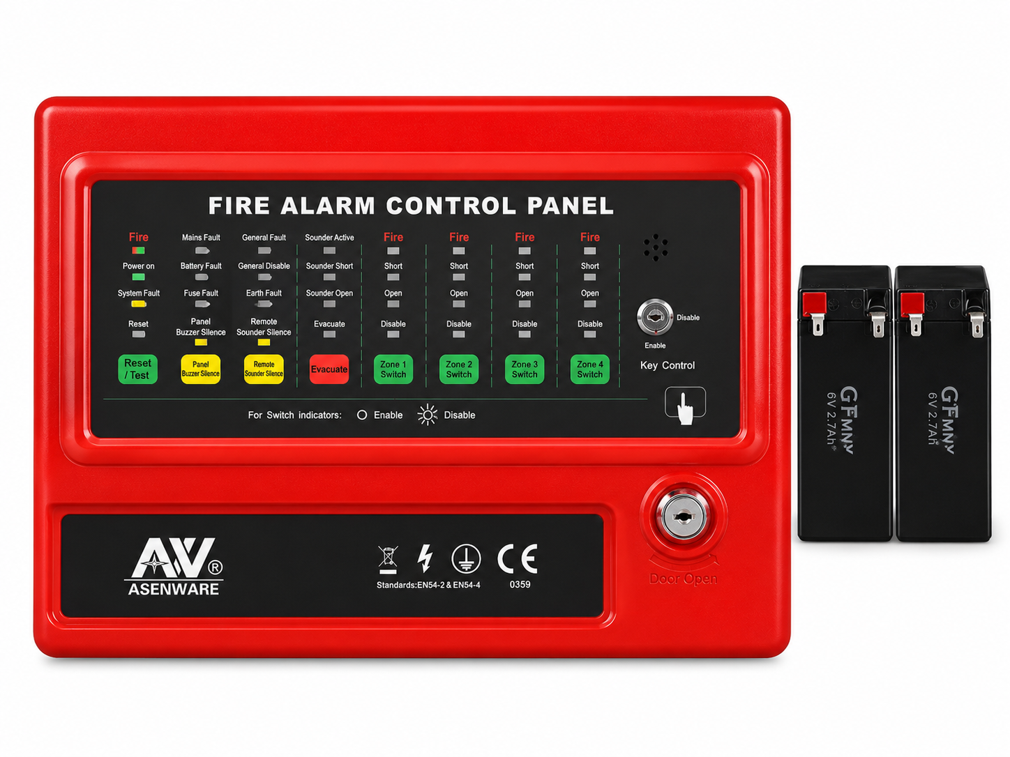 Asenware Conventional 2 Zone Fire Alarm Panel With Bettary