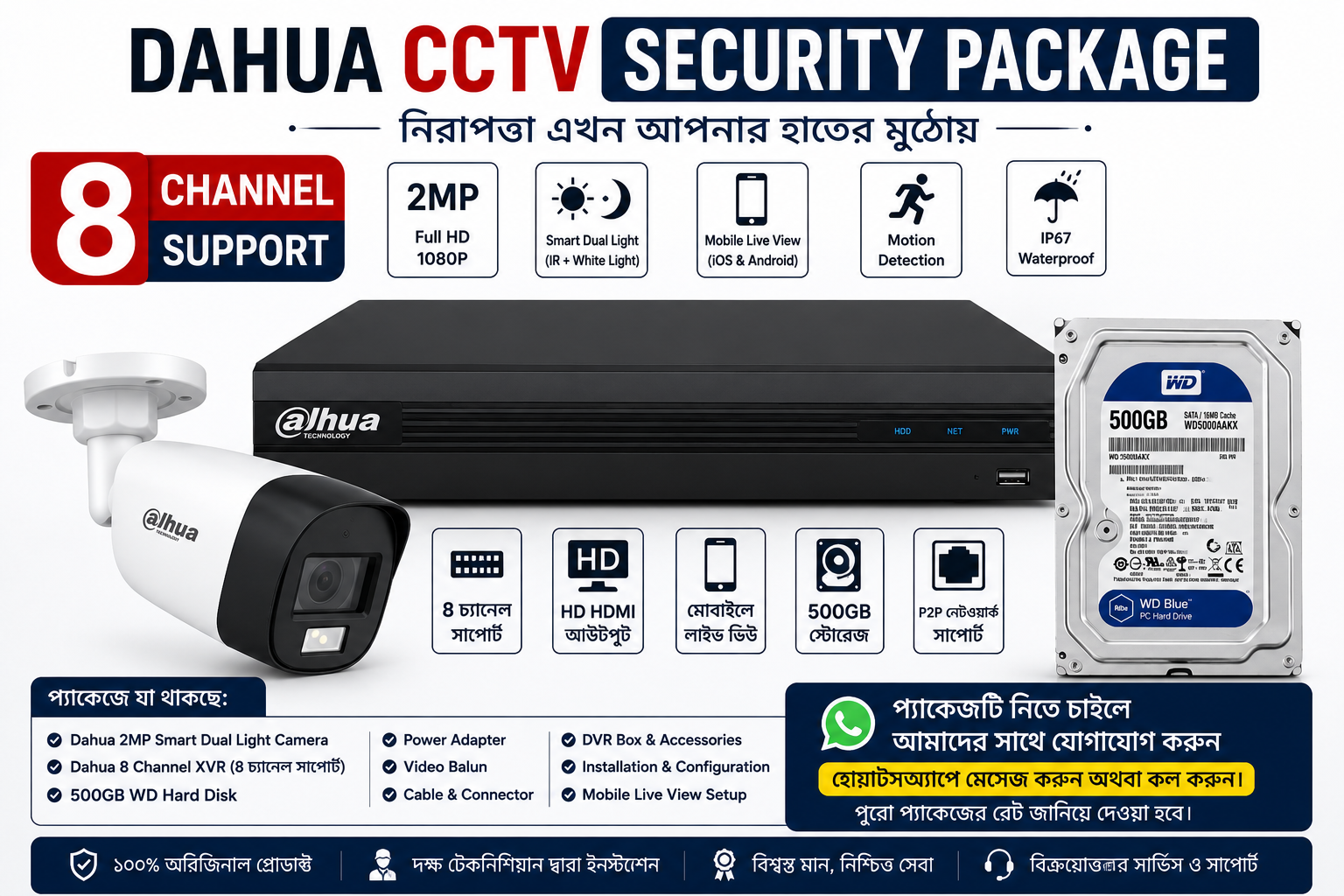 8 Camera  CCTV Package HD Full Colour and Audio 2MP